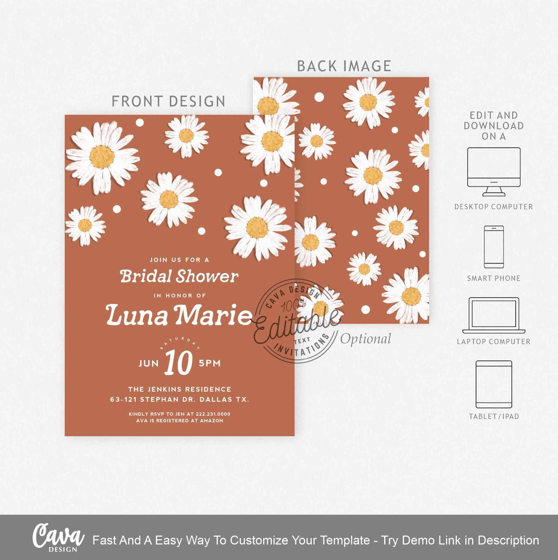 Retro Daisy Bridal Shower Invitation Boho Daisy Wedding Etsy