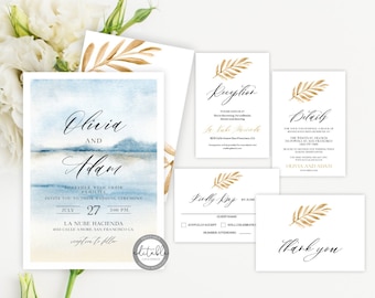 Beach Wedding Invitation Template, Ocean Wedding Themed, Tropical Wedding, Wedding Invitation Set, Printable Invitation Template, 0287