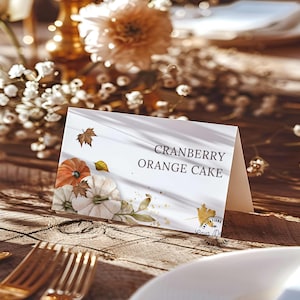 Modèle de carte buffet citrouilles d'automne, cartes de nourriture pliées pour Thanksgiving, marque-places, cartes buffet d'automne, modèle de carte pliée buffet, WD 0299