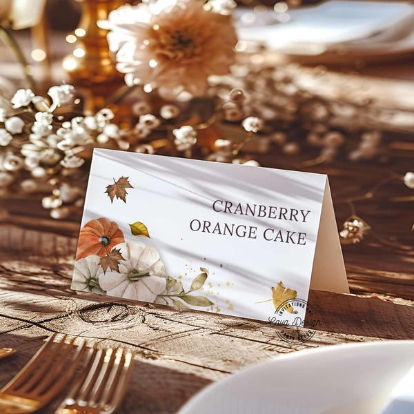 Fall Pumpkins Buffet Card Template, Thanksgiving Folded Food Cards , Place Cards, Fall Buffet Cards, Buffet Folded Card Template, WD 0299