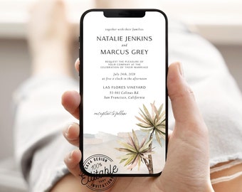 Boho Desert Wedding Electronic Invitation Template, Destination Wedding Evite, Arizona Wedding Digital Invite, Editable Digital Download 112