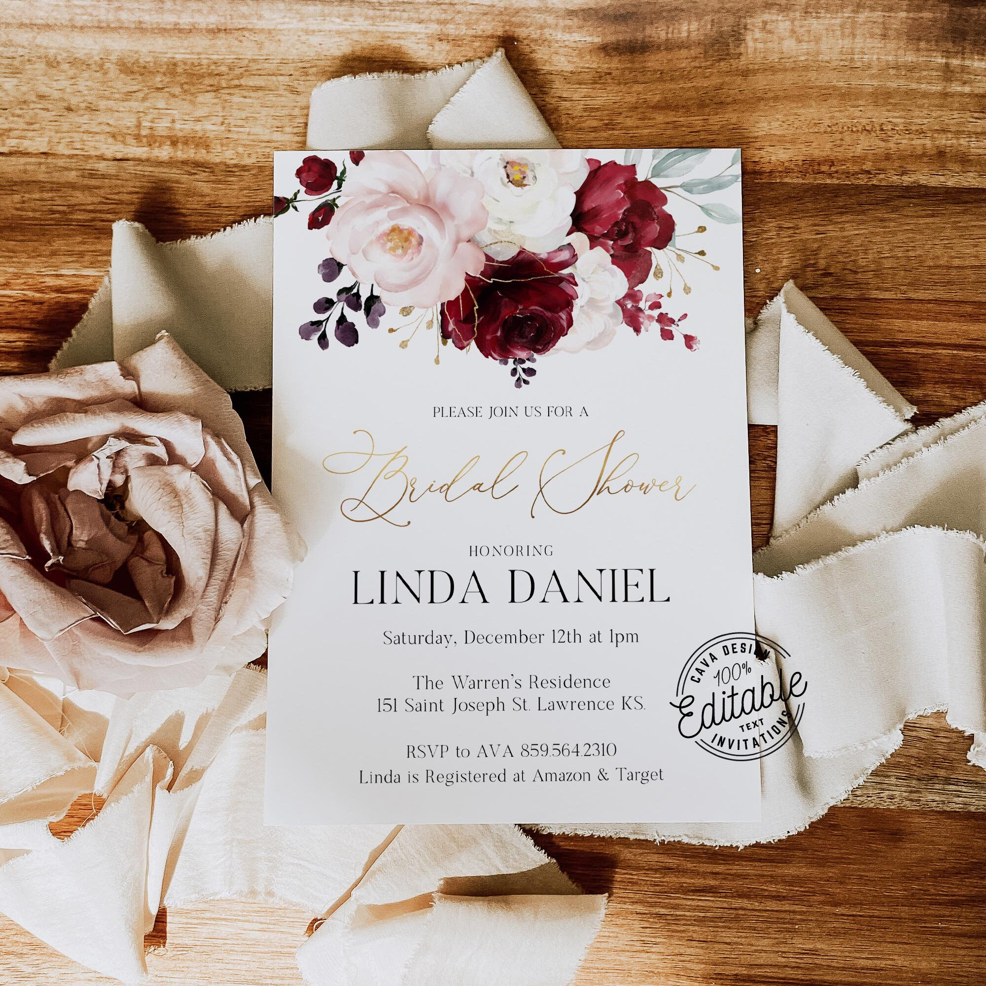 Plantilla de invitación para despedida de soltera en color burdeos,  invitación para despedida de soltera en pareja, invitación floral bohemia  para hacer tú mismo, plantilla editable e imprimible 0205 - Etsy México, image size:2000x2000