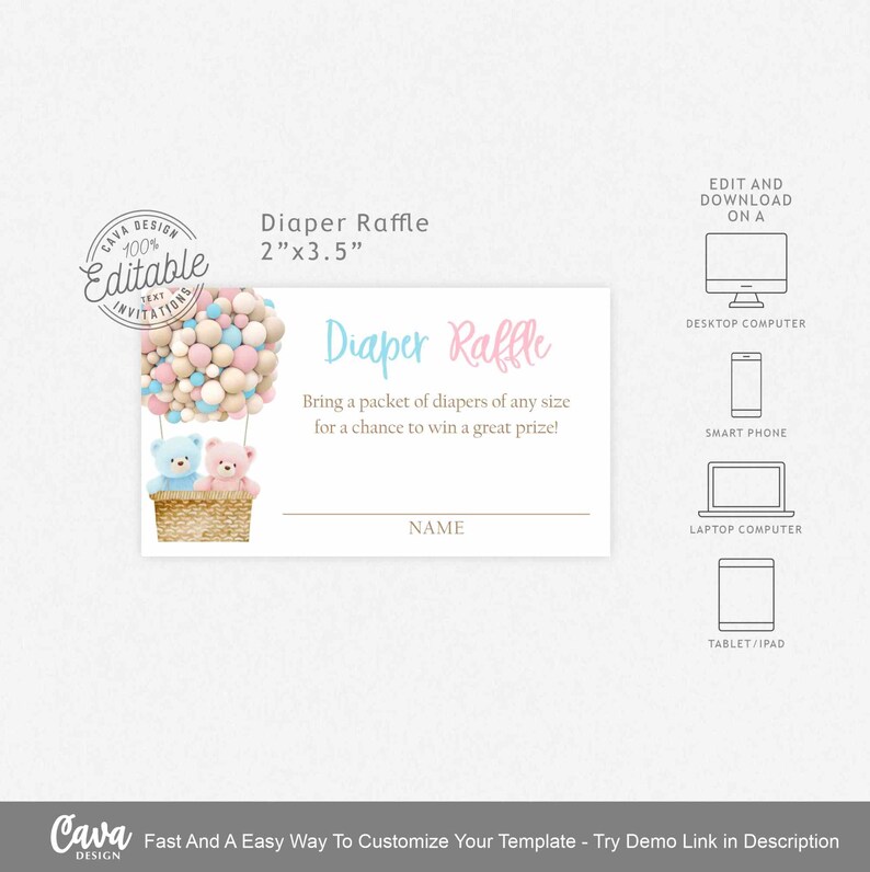 Gender Reveal Diaper Raffle Sign and Ticket Bear Hot Air - Etsy
