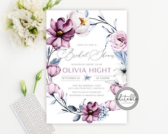 Plantilla de invitación para despedida de soltera con flores, invitación para despedida de soltera, invitación para despedida de soltera, plantilla editable, 0273