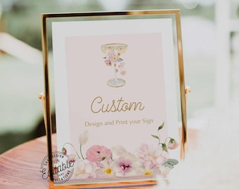 Brunch y signo personalizado burbujeante / Pétalos y plantilla de signo de fiesta de Prosecco / Plantilla editable de despedida de soltera rosa de verano Descarga instantánea WD 239