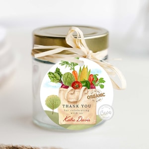 Lokaal geteelde boerenmarkt baby shower ronde gunst tag sjabloon, boerenmarkt partij tags afdrukbaar, 0330