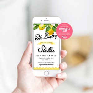 Lemon Baby Shower Evite, Oh Baby Lemon Electronic Invitation, Citrus Summer Digital Phone Invite, Text Invitation 0331
