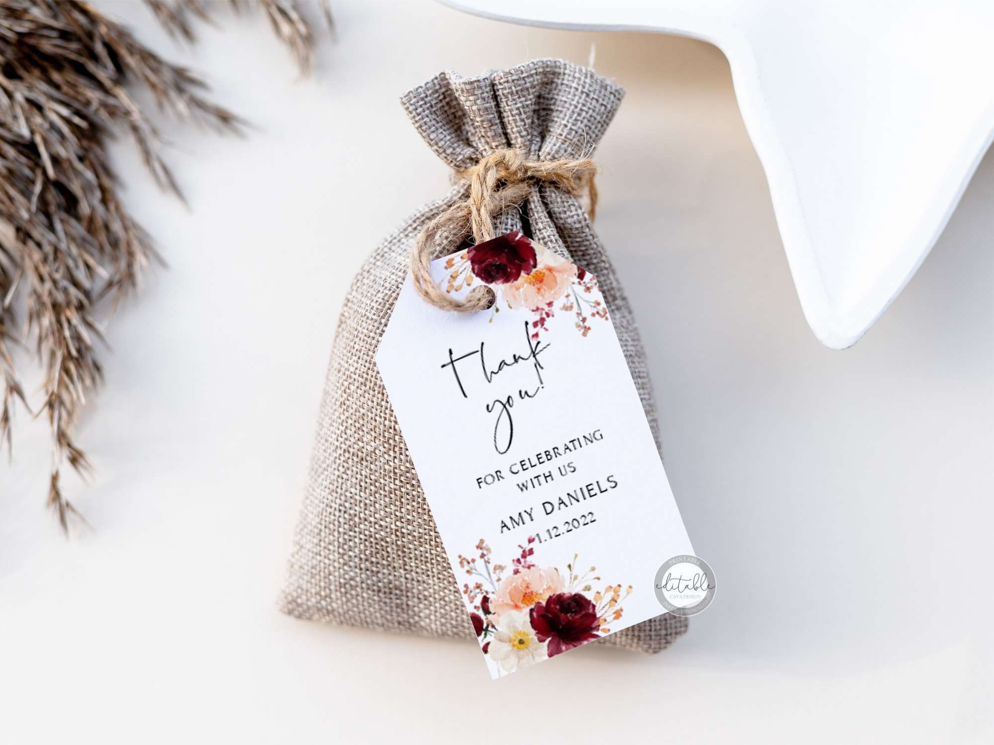 Fall Themed Favor Tags Burgundy Floral Bridal Shower Favor Etsy