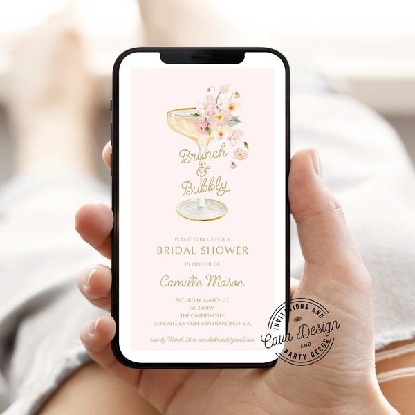 Brunch and Bubbly Electronic Invite, Champagne Bridal Shower Digital Invite, Bridal Brunch Invitation Mobile Invite, Text Invitation  WD 239