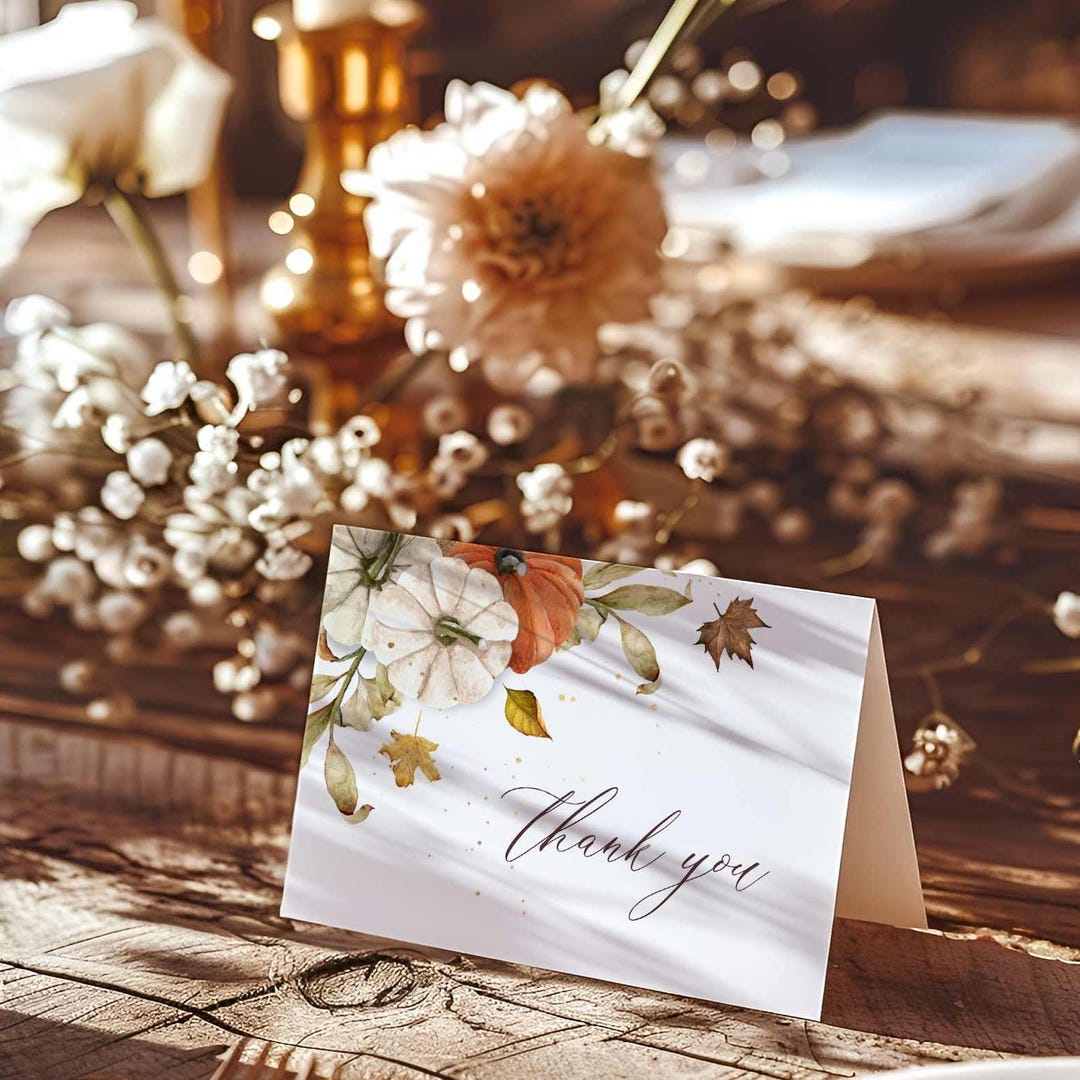 Rustic Fall Thank You Card Template, Autumn Wedding Thank You Card ...
