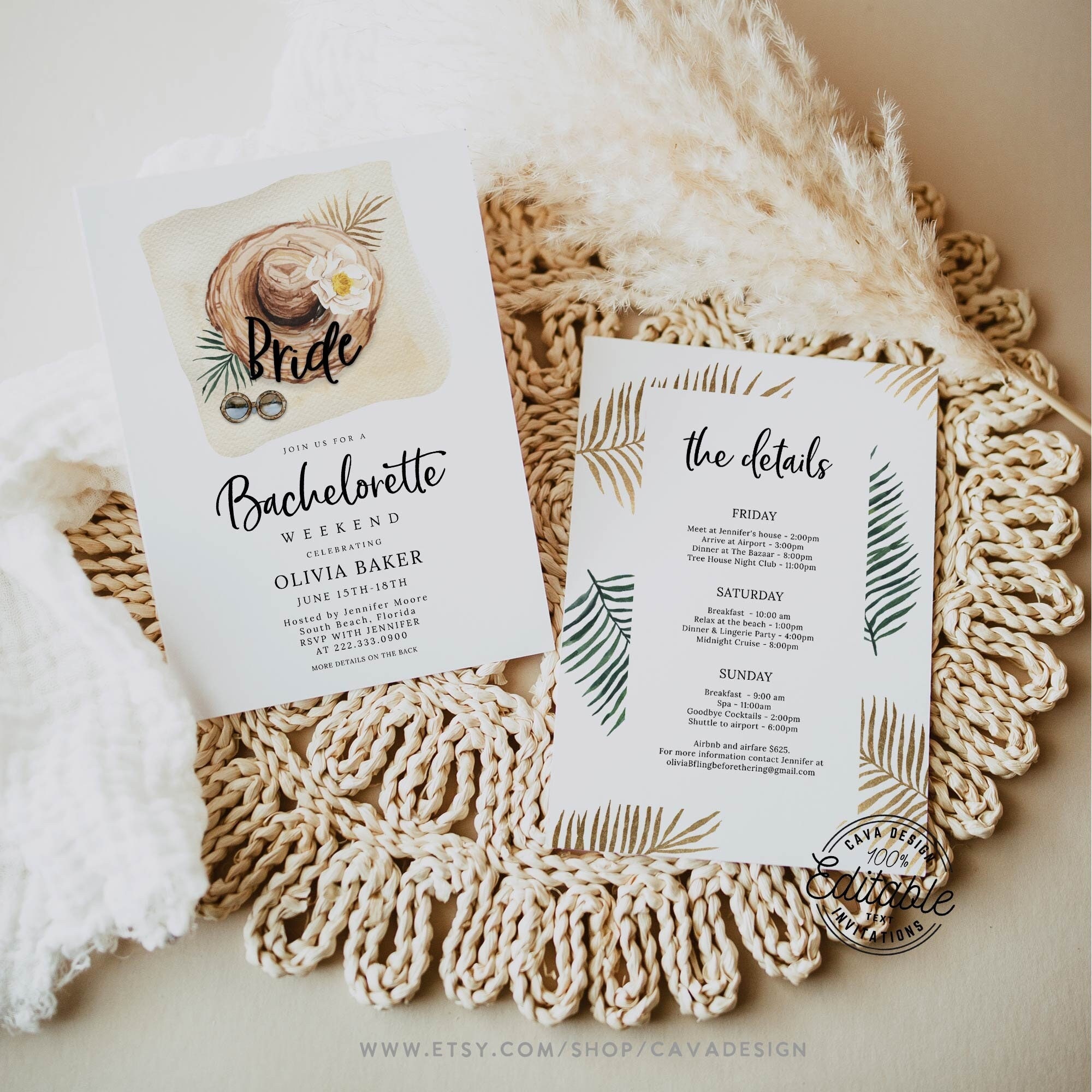 Tropical Bachelorette Invitation with Timeline Editable Beach Bachelorette Invitation Template Bachelorette Weekend Instant