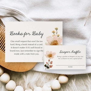 Boho Blumenbücher für Baby und Windelkarte, Bücher und Geschenke, Windelkarte, Boho-Babyparty, Mädchen-Babyparty, Wildblume, BT-0274