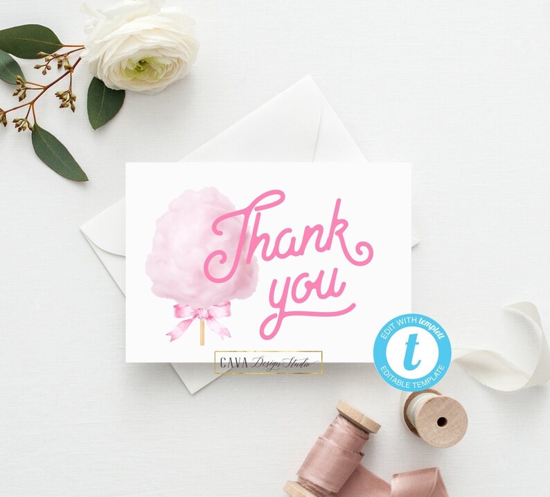 Printable Cotton Candy Thank You Card EDITABLE 0115 - Etsy