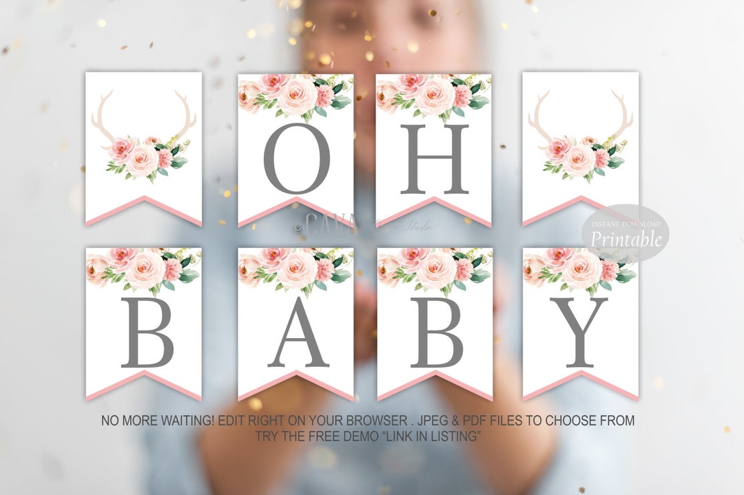 Baby Shower Banner PRINTABLE, Floral Shower Banner, Shower Party Decor ...