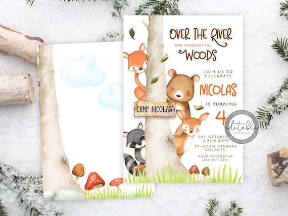 Boy Woodland Birthday Invitation, Printable Woodland Invitation, Forest Animals Birthday Invitation, Editable Template, BRTH 231
