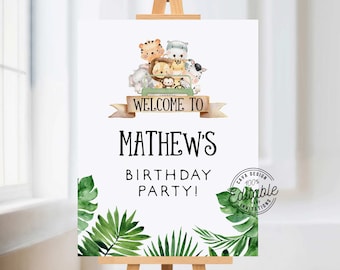 Wild One Birthday Welcome Sign, Safari Party Welcome Poster, Safari Baby Shower Welcome Sign, Welcome EDITABLE Template, 238G