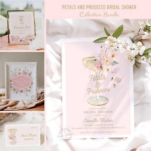 Collection de douche nuptiale pétales et prosecco, faire-part de douche nuptiale champagne, douche nuptiale fard à joues, lot de douche nuptiale jardin, WD 239