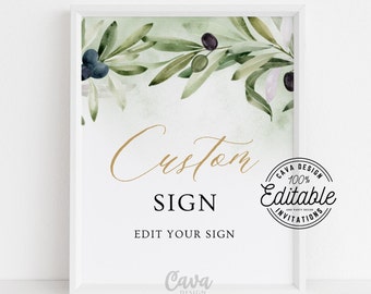 Editable Boho Wedding Custom Printable Sign, Printable Olive Branch Theme Party Sign, Greenery Wedding Sign Digital Download, WD_102