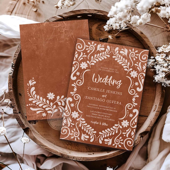 Modern Mexican Wedding Invite Template, Rustic Mexican Wedding Invitation, Fiesta Bridal, Papel Picado, Mexican Talavera Theme, WD 0415