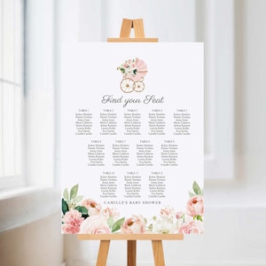 Meisje tuin baby shower zitplaatsen grafiek, roze bloem baby shower zitplaatsen teken, meisje baby shower zitplaatsen poster afdrukbare sjabloon, 0350GR