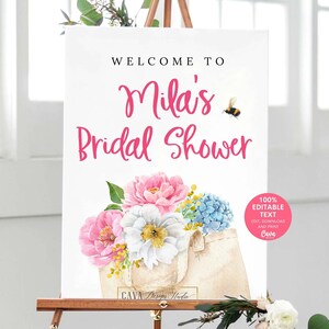 Editable Flower Garden Party Welcome Party Sign, Printable Summer Flower Garden Baby Shower Welcome Sign, Welcome Yard Sign Template, 0333