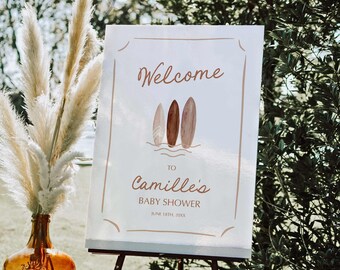 Boy Beach Baby Shower Welcome Sign, Boho Baby Shower Welcome Sign Template, Baby on Board Welcome Sign, Surf Theme Welcome Poster WD 0272