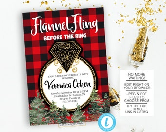 Flannel Fling before the Ring Printable Invitation, Bachelorette Winter Editable Invite