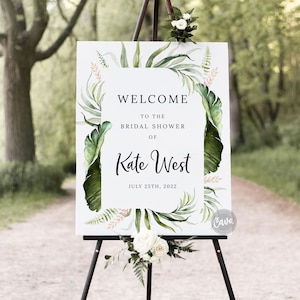 Tropical Baby Shower Welcome Sign, Summer Theme Welcome Sign, Jungle Welcome Sign, Greenery Welcome EDITABLE Template, Instant Download 0321