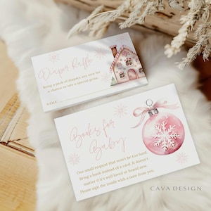 Zimowe piernikowe domki Książki dla niemowląt i pieluch Karta, Zimowy baby shower Kraina Czarów, Książki świąteczne dla niemowląt i pieluch Losowanie - WD 0409