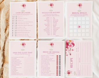 Pink Petals and Prosecco Bridal Shower Games, Pink Floral Bridal Shower Printable Games, Champagne Brunch Bridal Shower Game Bundle, WD 263