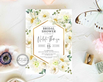 White Floral Wedding Shower Invitation, Bridal Shower Instant Download, Bridal Shower Invitation Template, Printable Shower Invite, 0288