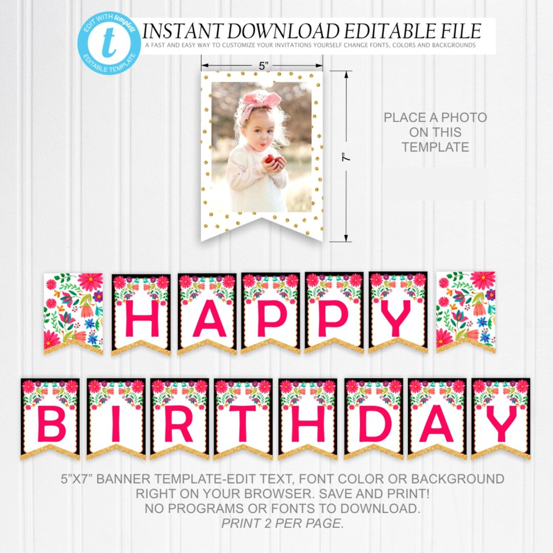 Printable Fiesta Birthday Banner, Mexican Party Theme Decor, Mexican ...