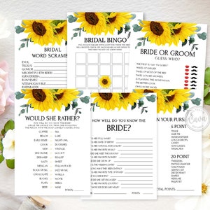 Sunflower Bridal Shower Games, Editable Bridal Shower Games, Sunflower ...