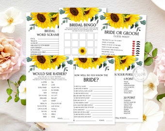 Sunflower Bridal Shower Games, Editable Bridal Shower Games, Sunflower Bridal Shower Printable Games, Instant Download Game Bundle, 0280S