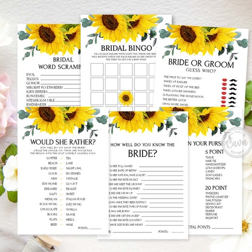 Sunflower Bridal Shower Games Editable Bridal Shower Games | Etsy