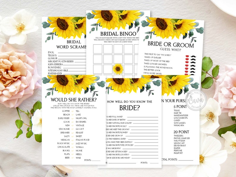 Sunflower Bridal Shower Games Editable Bridal Shower Games - Etsy