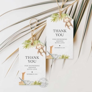 Safari Favor Tags, Jungle Baby Shower Thank you tags, Printable Favor Tags, Safari Thank You Tag Template, EDITABLE TEMPLATE,  261