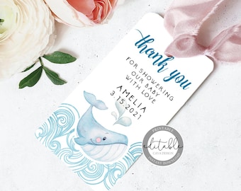 Thank You Card and Favor Tag Bundle Baby Thanks Whale Nautical Baby Shower Thank You Card and Favor Tags Templates Favor Tag Bundle