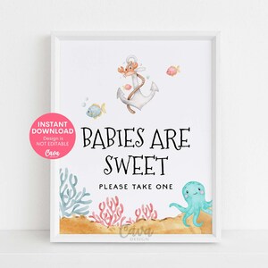 Maritimes Motiv Baby sind süß Tischschild, Unter dem Meer Dessert Schild, Strand Baby Shower Dessert Schild, DOWNLOAD, 0278