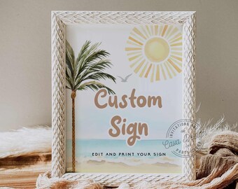 Beach Baby Shower Printable Sign, Gender Neutral Surfing Baby Shower Sign, Summer Beach Baby Shower Sign, Editable Sign Template, 0293GN
