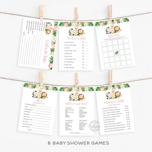 Jungle Girl Baby Shower Games, Safari Baby Shower Games, Jungle Animals Baby Shower Game Bundle, Printable Baby Shower Games 0338SGL