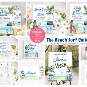 Editable Baby on Board Beach Invitation, Summer Beach Baby Shower ...