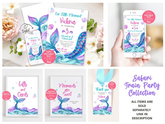 Invitación Electrónica De Sirena Cumpleaños De Sirena Evite - Etsy.