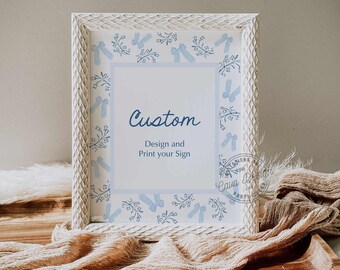 Blue Botanical Baby Shower Custom Sign, Blue Baby Shower Custom Sign, Blue Bow Baby Shower Custom Sign, Boy Baby Shower, Custom Sign, 0276