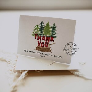 Lumberjack Birthday Thank You Card: Buffalo Plaid, Camping Theme (Printable Template) 0240