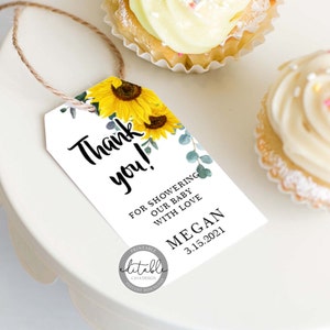 Sunflower Baby Shower Favor Tags Girl, Sunflower Wedding Favor Tags, Sunflower Favor Tags, Editable Printable Favor Tag Template, 0280S