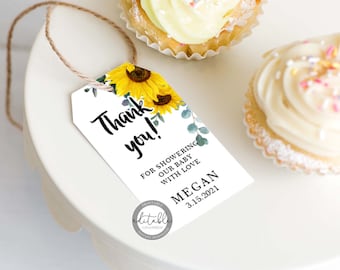 Sunflower Baby Shower Favor Tags Girl, Sunflower Wedding Favor Tags, Sunflower Favor Tags, Editable Printable Favor Tag Template, 0280S