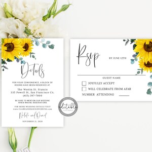 Sunflower Wedding Invitation, Sunflower Invitation, Wedding Invitation, Rustic Wedding Invitation, Country Wedding, Instant Download, 0280S image 3