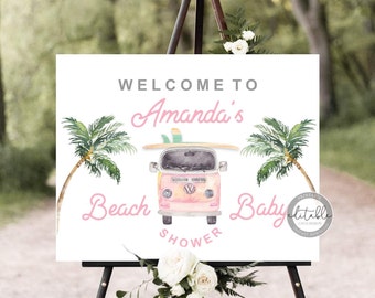 Beach Girl Baby Shower Welcome Sign, Baby Shower Welcome Poster, Surf Themed Baby Shower Welcome Sign, Welcome EDITABLE Template BSG_0293