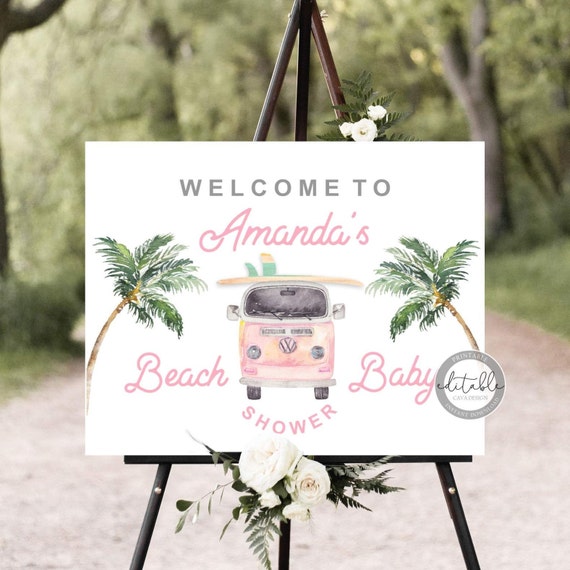 Beach Girl Baby Shower Welcome Sign, Baby Shower Welcome Poster, Surf Themed  Baby Shower Welcome Sign, Welcome EDITABLE Template BSG_0293 